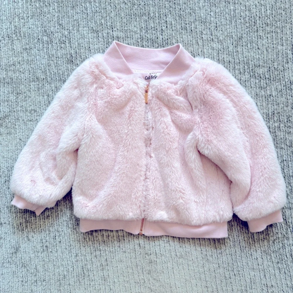 Cat & Jack Baby Pink Faux Fur Bomber Jacket 18M Fall Winter Comfy Soft